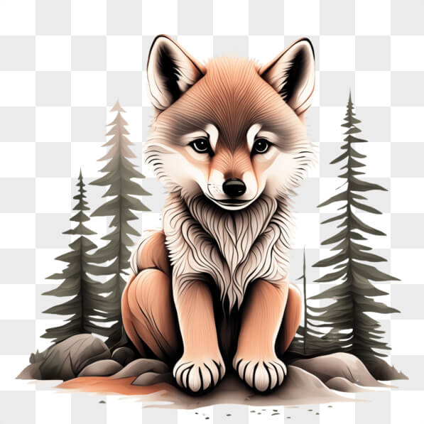 Download Brown Wolf in Forest on Rocks PNGs Online - Creative Fabrica