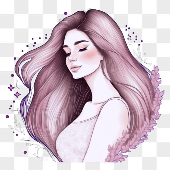 Download Illustration of a Beautiful Woman with Pink Hair and Flowers ...