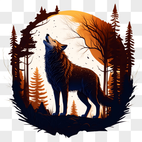 Download Wolf Howling in Forest with Moon PNGs Online - Creative Fabrica