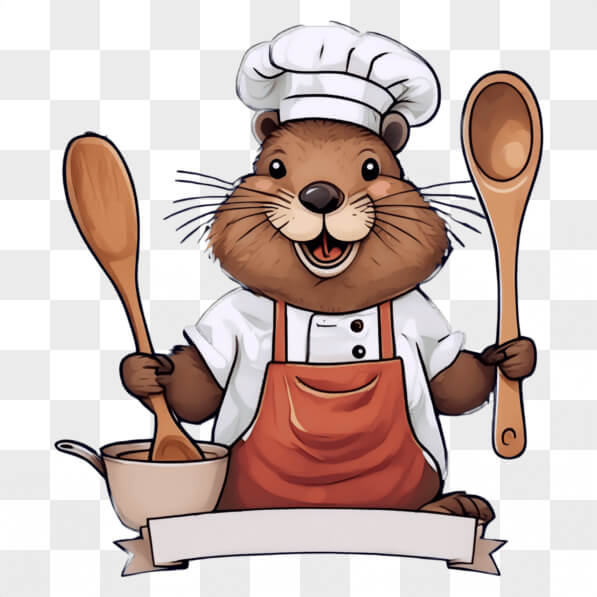 Download Cartoon Beaver Chef with Wooden Spoons and Oven Mitt Cartoons ...