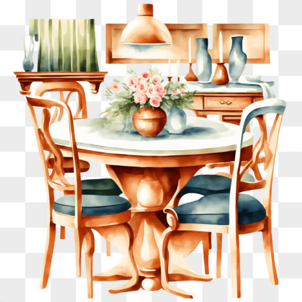 Download Dining Room Table with Chairs and Vases PNGs Online - Creative ...