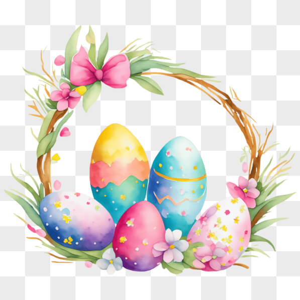 Download Colorful Easter Wreath with Eggs and Flowers PNGs Online ...