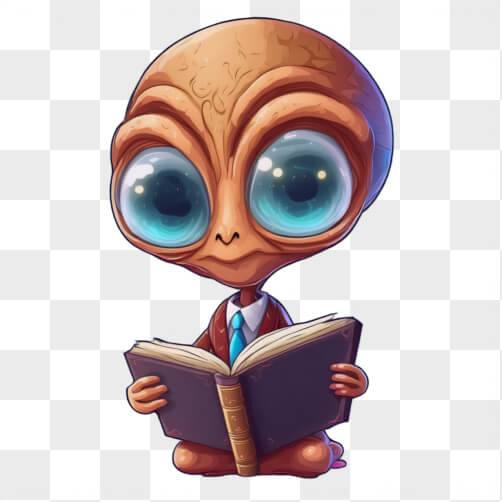 Cartoon Alien Library Download Blue Alien Reading Book and Holding Glass Beakers Cartoons ...