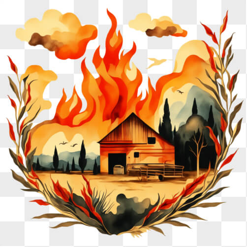 house burning down clipart fish