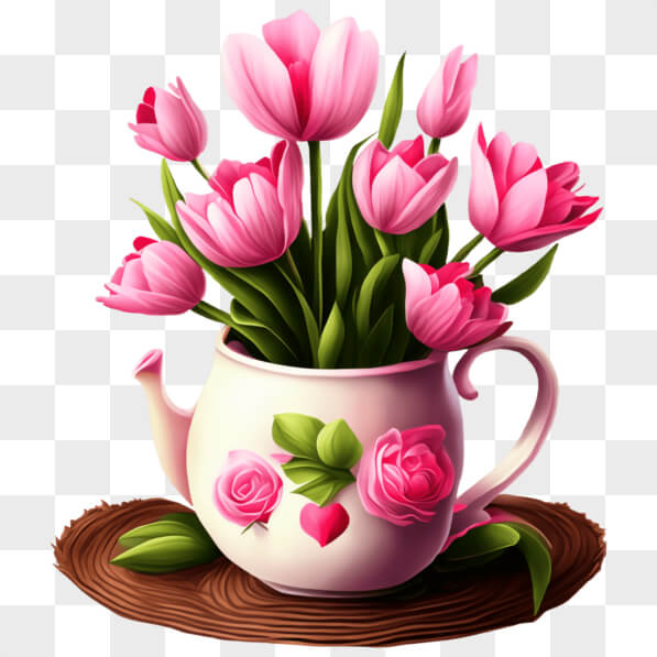 Download Beautiful Table Setting with Teapot and Flower Bouquets PNG ...