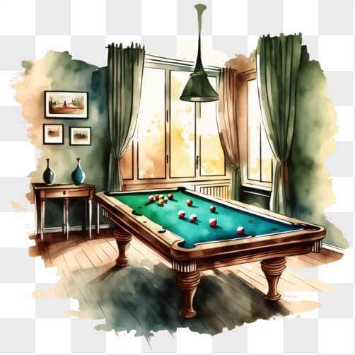 Pool Table Small Rendered Image Download Pool Table in Enclosed Space with Multiple Paintings PNGs ...