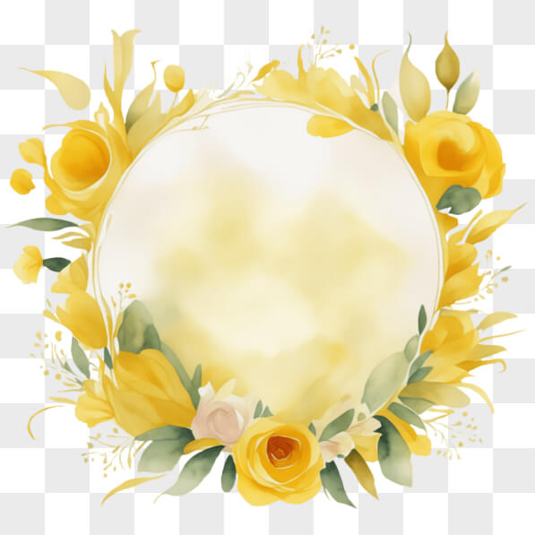 Download Round Frame with Yellow Roses and Green Leaves PNGs Online ...