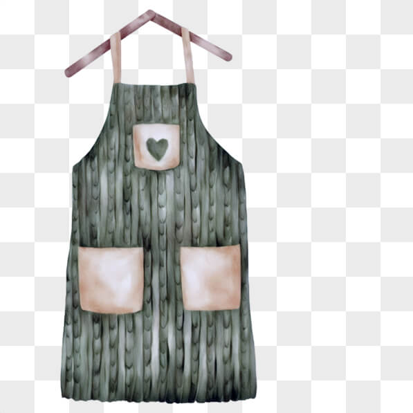 Download Stylish Green Fabric Apron with Heartshaped Pockets PNG