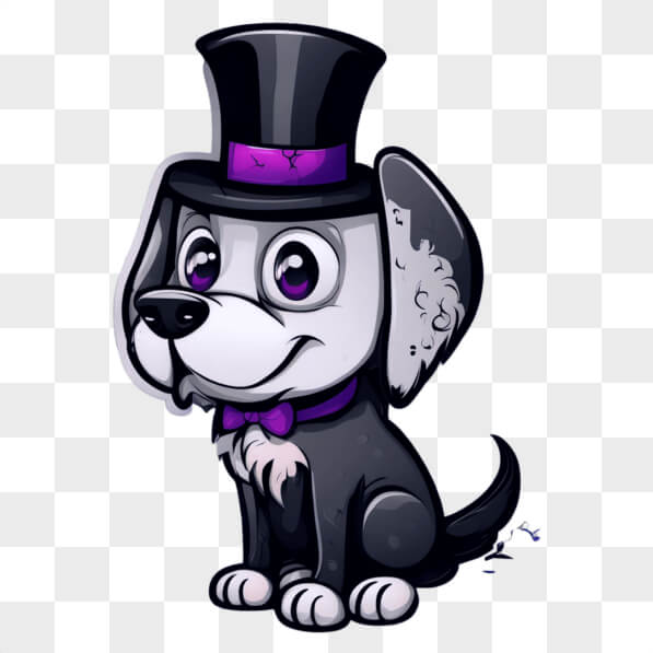 Download Stylish Black and White Dog in Top Hat and Bow Tie Cartoons ...