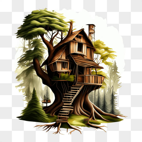 Download Enchanting Treehouse in the Forest PNGs Online - Creative Fabrica
