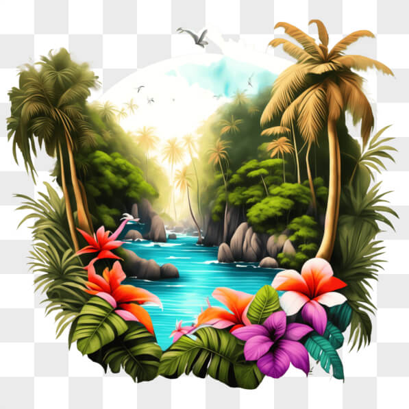 Download Tropical Landscape with Palm Trees and Islands PNGs Online ...