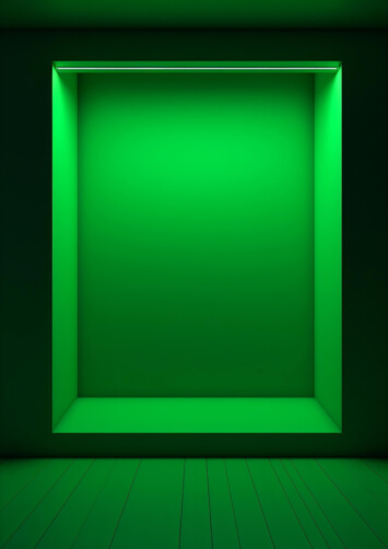 Empty Room with Green Light and Wooden Floor