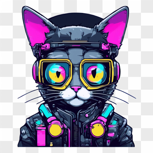 Download Cyberpunk Art with Black Cat and Neon Glasses Cartoons Online ...