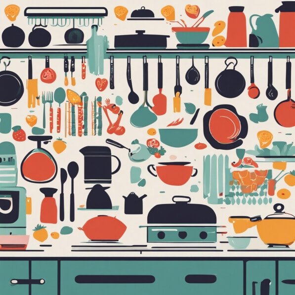 Kitchenware Picture Background Download Kitchen Scene with Pots, Pans, Utensils, Bowls, Plates, Cups ...