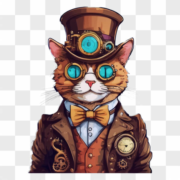 Download Steampunk Cat in Victorian Attire with Clocks Cartoons Online ...