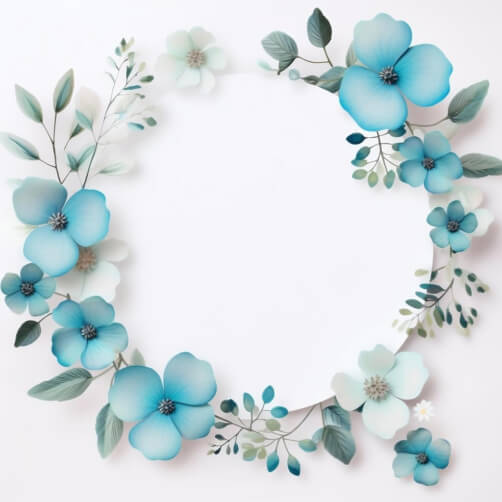Circular Frame with Blue Flowers and Green Leaves Circular Frame with Blue Flowers and Green Leaves thumbnail