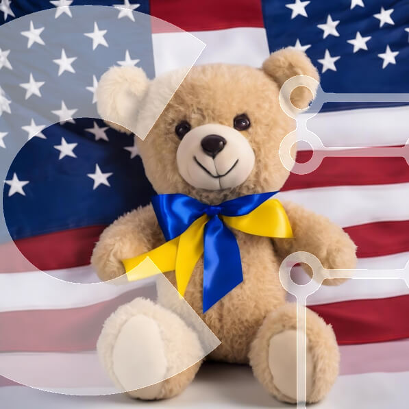 Teddy Bear in Front of American Flag stock photo | Creative Fabrica