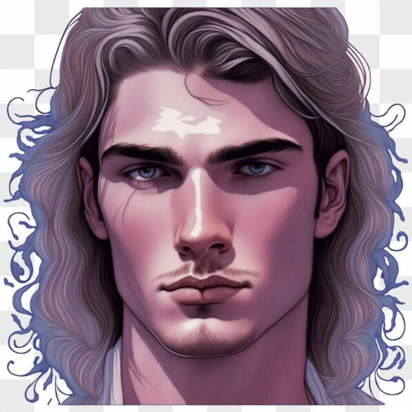 Download Portrait of a Man with Long Blonde Hair and Blue Eyes PNG ...