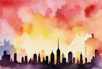 Pintura em Aquarela do Horizonte da Cidade com Cores Vibrantes Planos de Fundo Pintura em Aquarela do Horizonte da Cidade com Cores Vibrantes Planos de Fundo thumbnail
