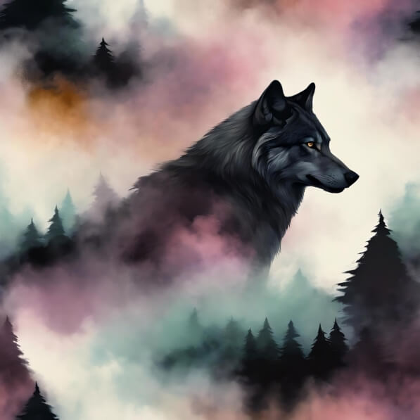 Download Black Wolf in Colorful Forest Backgrounds Online - Creative ...