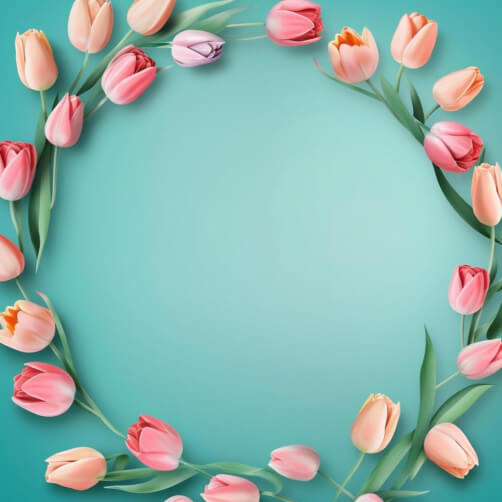 Circular Frame of Pink Tulips and Green Leaves Circular Frame of Pink Tulips and Green Leaves thumbnail