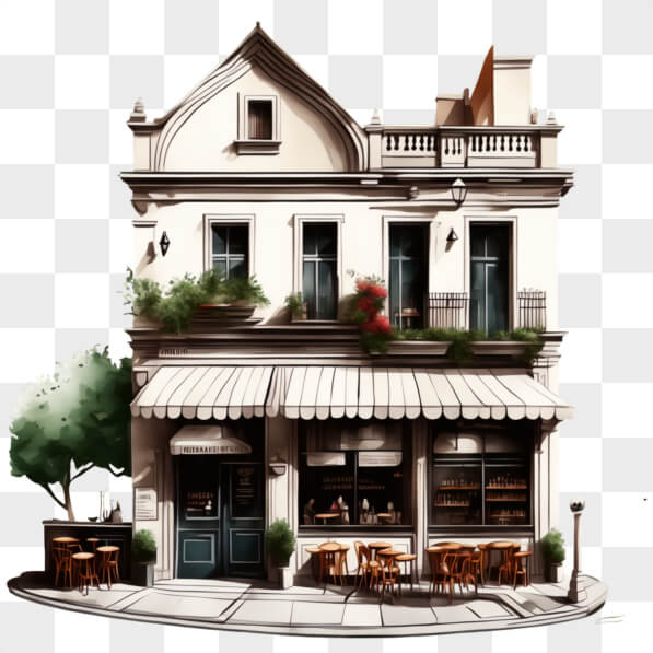 Download Colorful Drawing of an Old-Fashioned Building with Outdoor ...