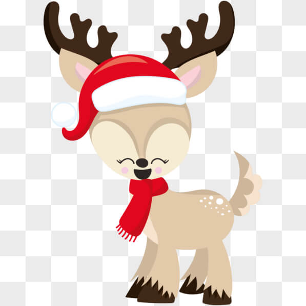Download Cute Reindeer with Santa Hat and Scarf PNGs Online - Creative ...