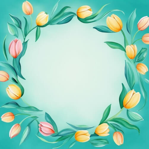 Abstract Floral Wreath of Yellow and Pink Tulips on Turquoise Background Abstract Floral Wreath of Yellow and Pink Tulips on Turquoise Background thumbnail