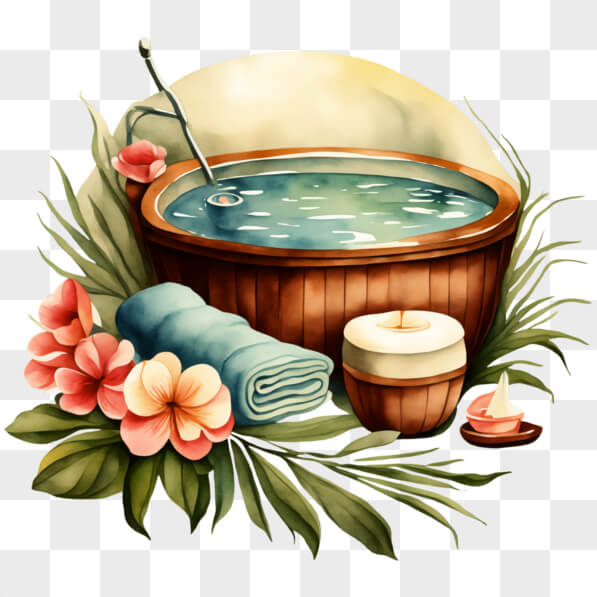 Download Tranquil Wooden Hot Tub Setting for Relaxation PNG Online