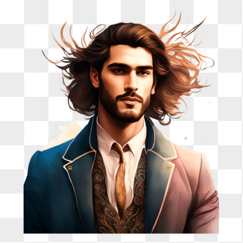 Stylish Man in Elegant Suit with Long Hair