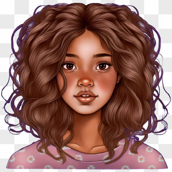 Download Illustration of a Girl with Curly Brown Hair and Pink Flowers ...
