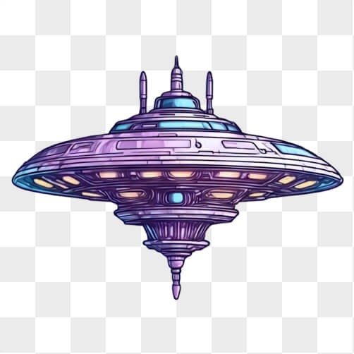 Alien Spaceship in Purple and Blue Colors