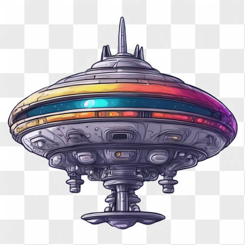 Futuristic Spaceship on Platform with Colorful Lights