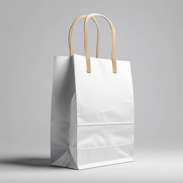 Download Realistic 3D White Paper Shopping Bag with Brown Handles ...