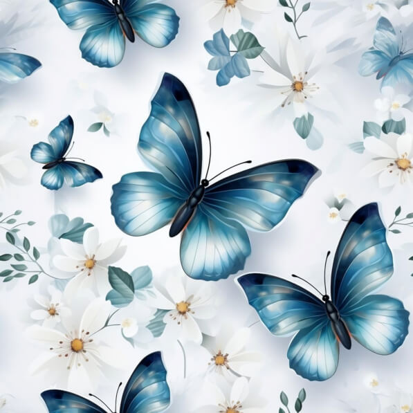 Download Seamless Blue Butterflies and White Flowers Pattern Patterns ...