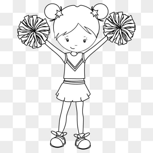 Download Cheerleader Coloring Page with Girl Holding Pom-Poms PNGs