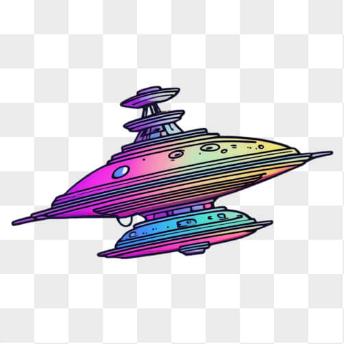 Alien Spaceship in Black Background with Rainbow Colors