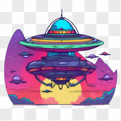 Alien Spaceship in Colorful Space