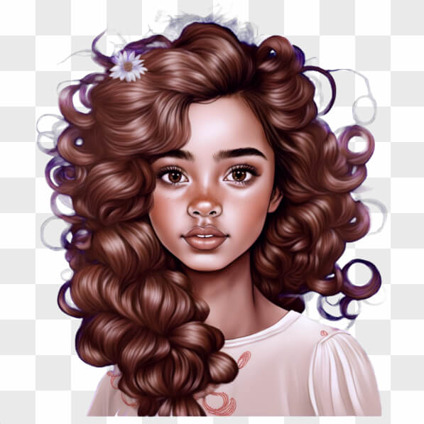Download Illustration of a Young Woman with Brown Curly Hair PNG Online ...