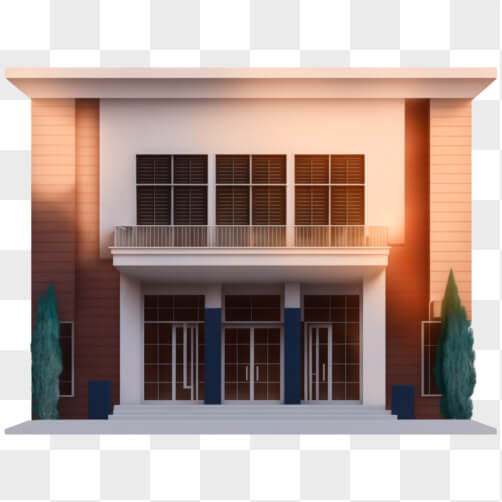 3D Building with Windows and Steps