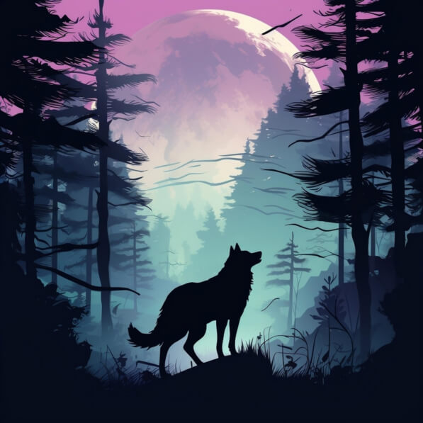 Download Silhouetted Wolf in Woods under Full Moon Backgrounds Online ...