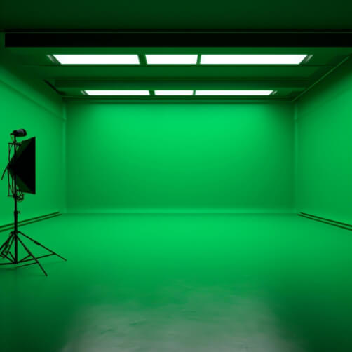Green-Lit Studio Room for Filming or Photography
