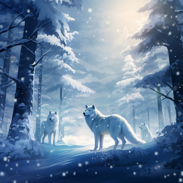 Download Three White Wolves in a Snowy Forest Backgrounds Online ...