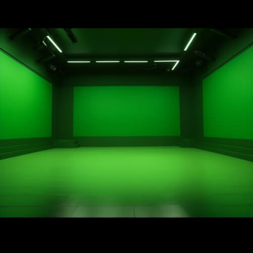 Empty Room with Green Screen Wall