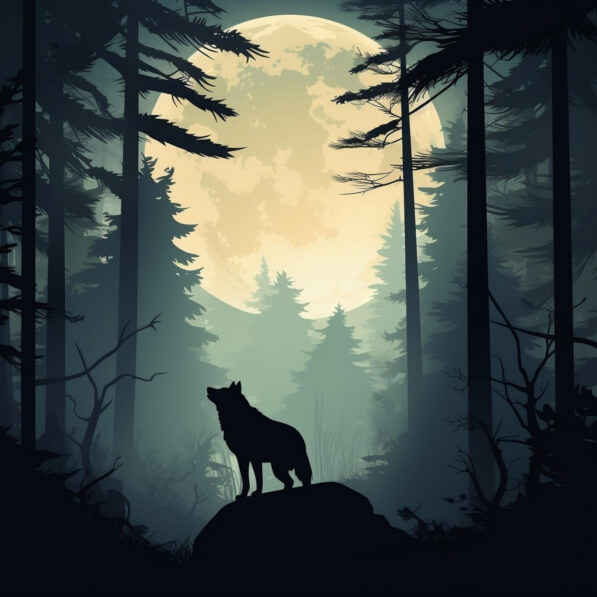 Download Wolf in Forest Looking at Full Moon Backgrounds Online ...