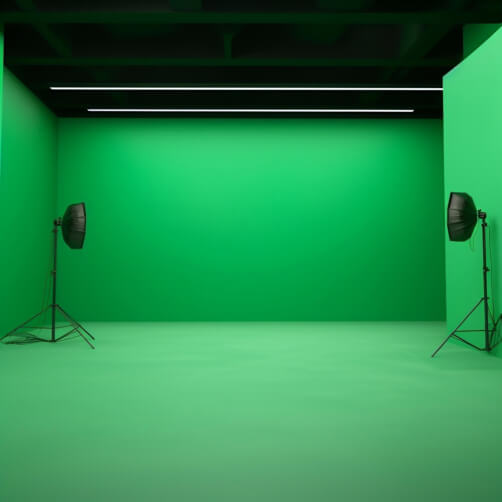 Green Screen Room with Studio Lights