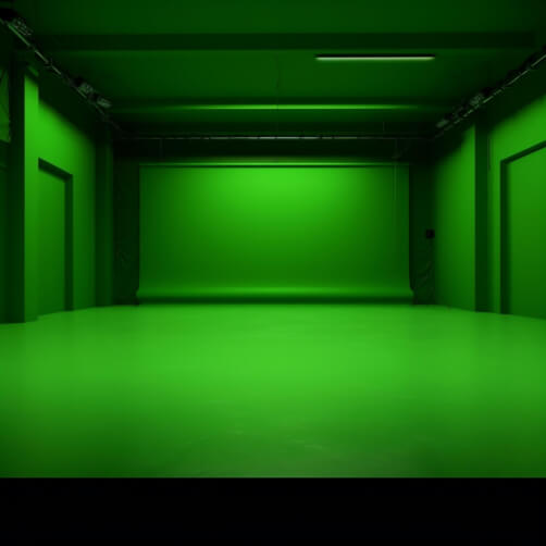 Green-Lit Empty Room for Filming or Recording