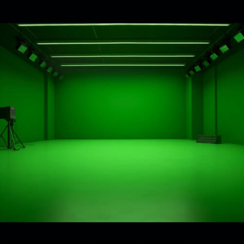 Green-Lit Room for Filming and Recording
