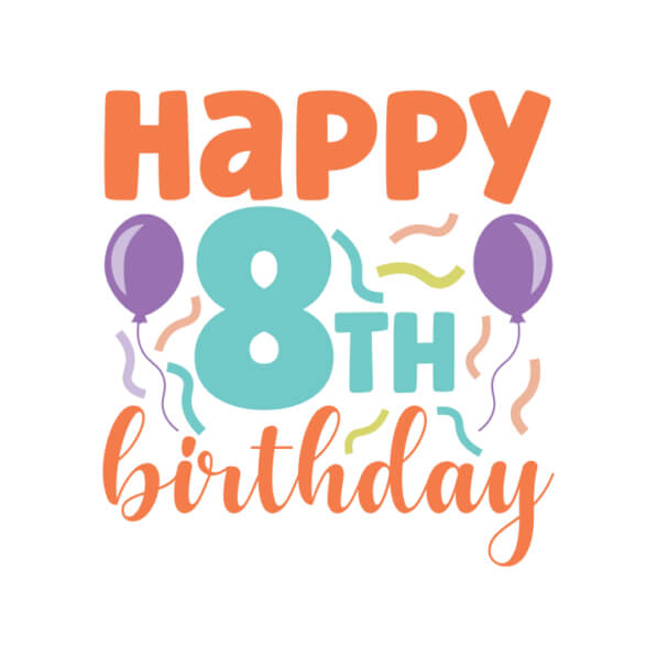 Download Happy 8th Birthday Card with Balloons and Confetti Quotes