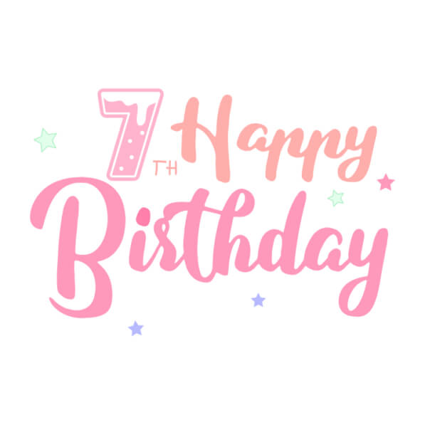 Download Pink Birthday Card with '7 Happy Birthday' Quotes Online